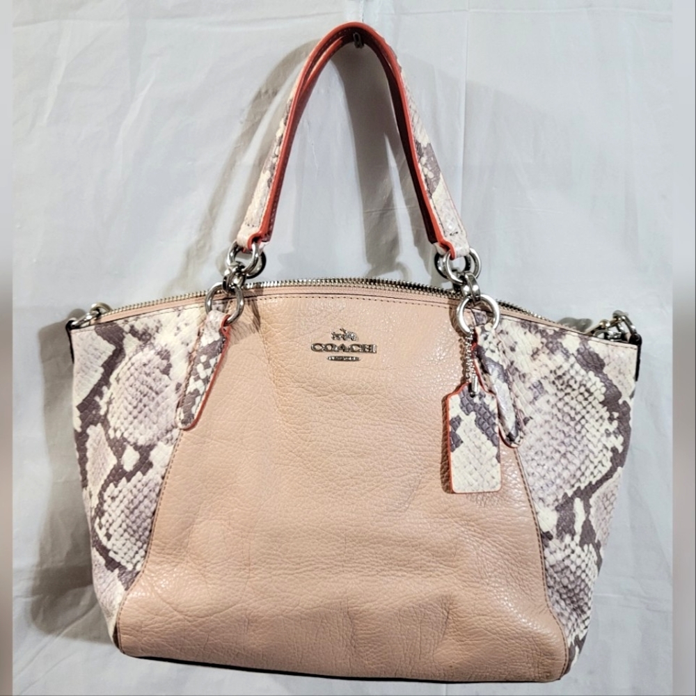 Authentic Coach Kelsey Color Block Pebble Leather Python Embossed Satchel